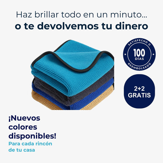 KAVAREL microfiber cloth in four colors, with the 2+2 free offer and a 100-day guarantee