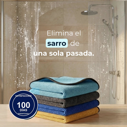 The KAVAREL cloth removes hard water stains in a single wipe
